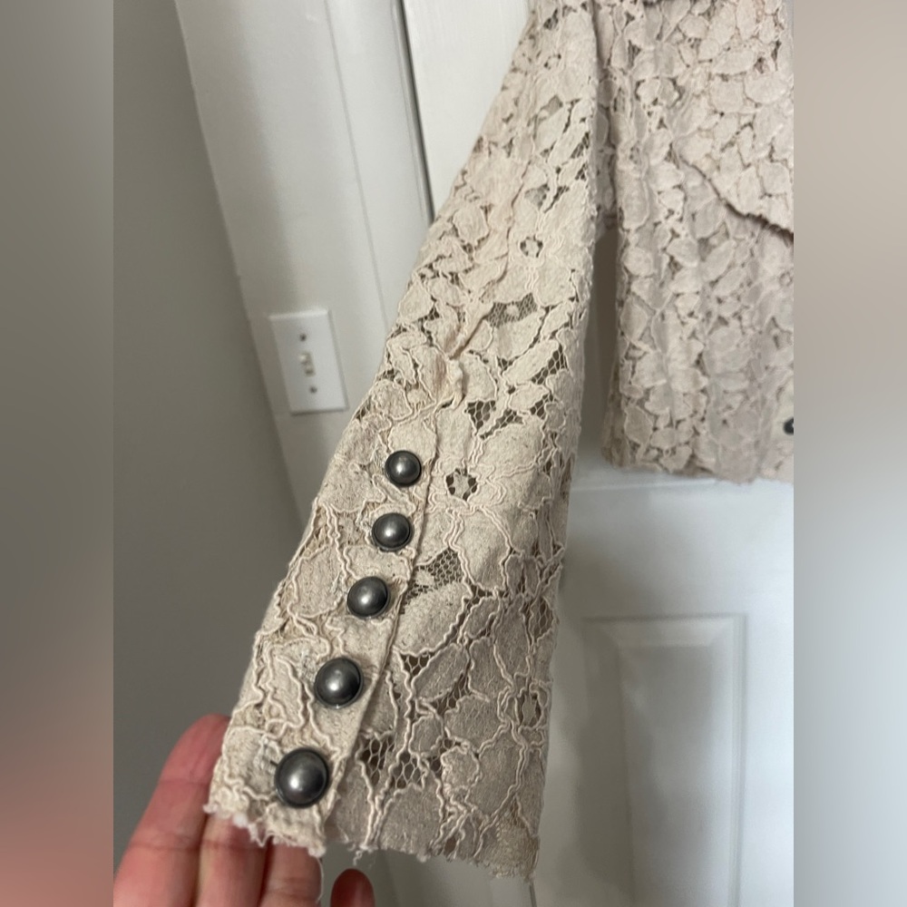 Free People Amelia Lace Cropped Bed Jacket Almond Milk Taupe Size S - Picture 10 of 14